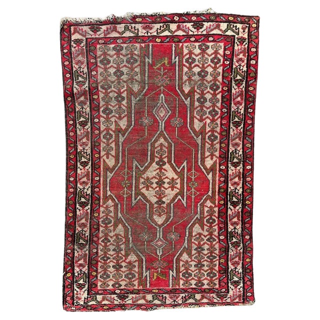 Vintage Rustic Distressed Mazlaghan Rug, 1950s For Sale
