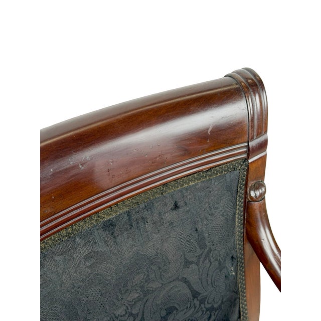 Wood Antique Empire Style Mahogany Armchair With Black Damask Upholstery For Sale - Image 7 of 18