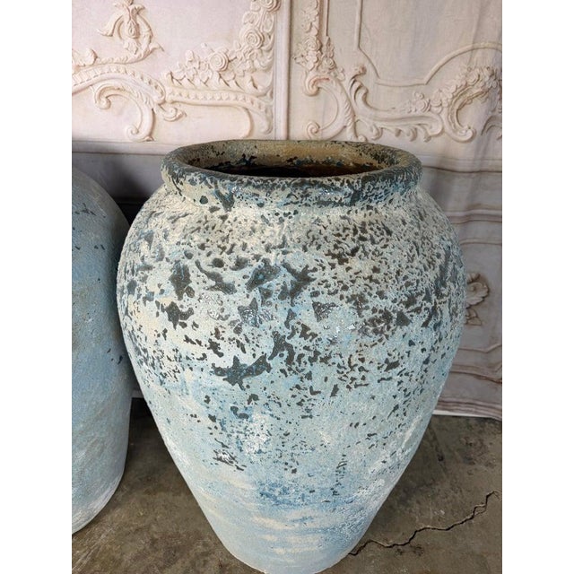 Pair of Large Antique Terracotta Storage Jars With Blue Weathered Patina For Sale - Image 12 of 12