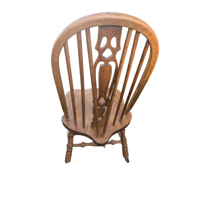 Vintage Solid Oak Bow-Back Windsor Dining Chairs - Set of 6 For Sale - Image 4 of 18