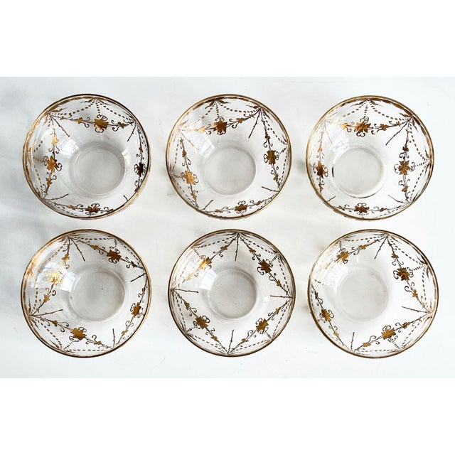 Victorian Antique Bohemian Gilt Glass Dessert Bowls With Draped Garland Motif - Set of 6 For Sale - Image 3 of 8
