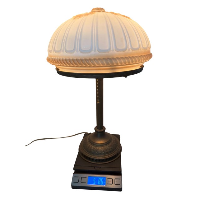 Cream Antique Bradley & Hubbard Bronze Table Lamp With Slag Glass Dome Shade For Sale - Image 8 of 18