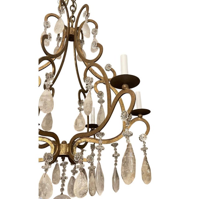 1950s Italian Wrought Iron and Rock Crystal Chandelier. 1950's. For Sale - Image 5 of 7