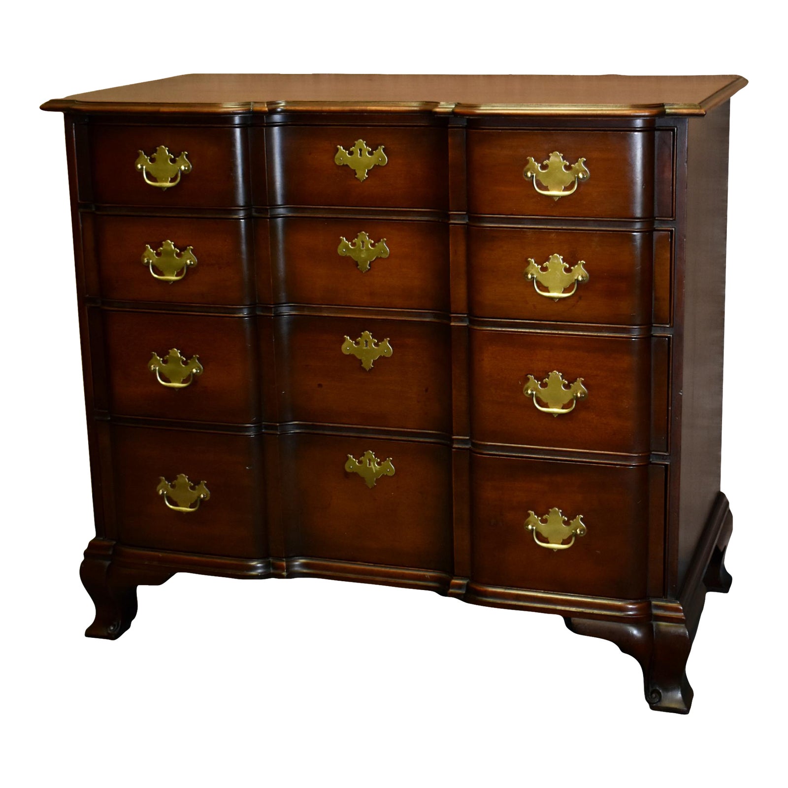 Vintage Kindel Traditional Style Four Drawer Solid Mahogany Block Front