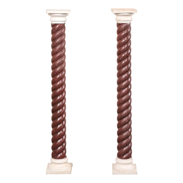 Early 20th Century Italian Pair Faux-Porphyry Twist Pedestals For Sale