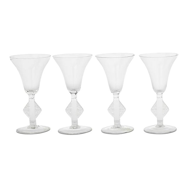 Set of 4 Antique Art Deco René Lalique Saverne Cocktail Wine Stems c.1924 For Sale
