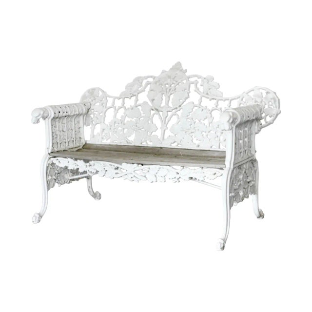 Metal Cast Iron Garden Bench White Outdoor Patio Coalbrookdale Style For Sale - Image 7 of 12