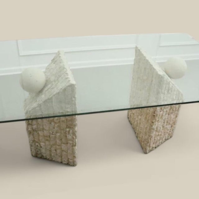 1980s Postmodern Mactan Stone & Glass Dining Table – Vintage Kitchen, 1980s For Sale - Image 5 of 6