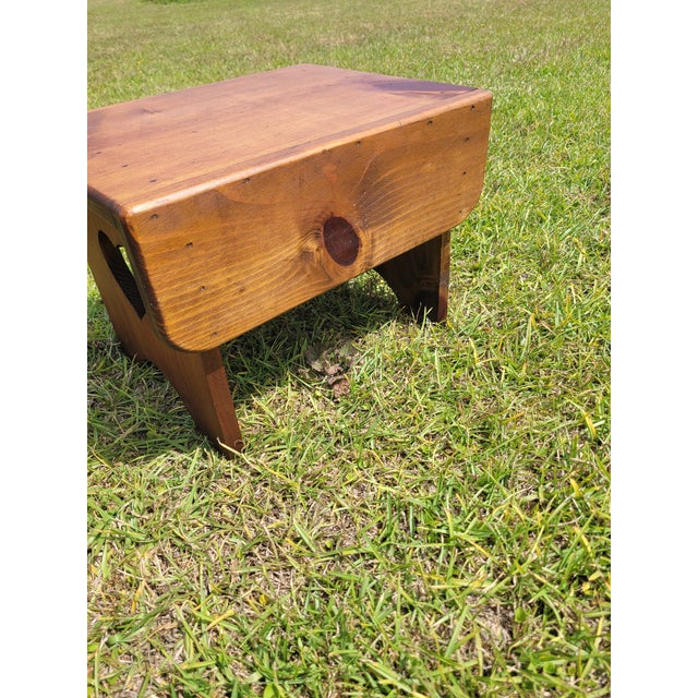 Rustic Pine Step Stool With Heart Cut-Outs and Etched Mallard Scene For Sale - Image 4 of 12