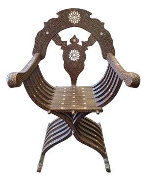 Early 1900s Antique Arabesque Wood / Mother Pearl Chair