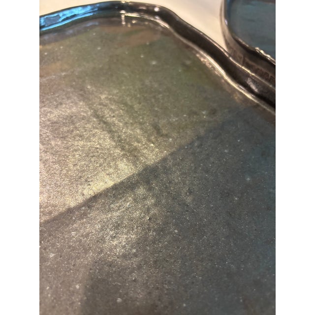 1990s Wabi-Sabi Style Organic Glazed Ceramic Display Slabs – Graduated Sculptural Pair For Sale - Image 11 of 11