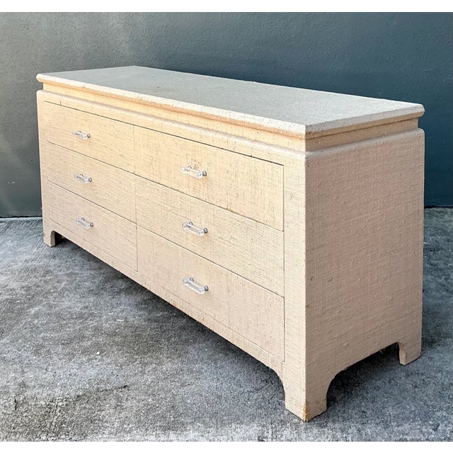Vintage Grasscloth and Lucite Dresser For Sale - Image 13 of 14