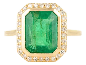 Chic Halo Diamond Emerald Bridal Ring in 14k Gold Size 7