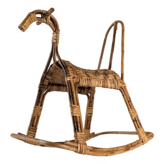 Childrens Rocking Horse in Bamboo and Rattan, 1960s For Sale