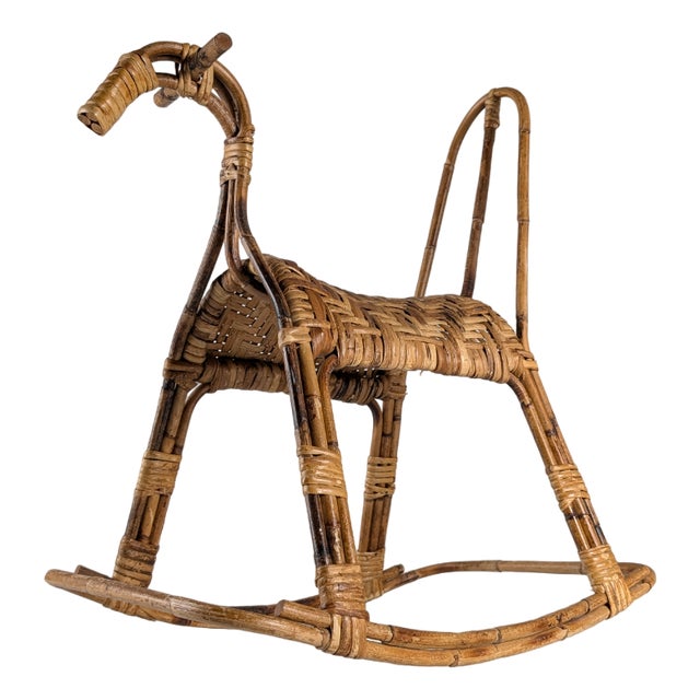 Childrens Rocking Horse in Bamboo and Rattan, 1960s For Sale