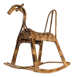 Childrens Rocking Horse in Bamboo and Rattan, 1960s