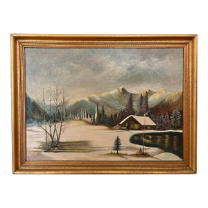 Late 19th Century Large Antique Primitive Folk Art Oil Painting, Framed