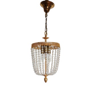 Brass Lead Crystal Pearl Three Lights Chandelier, 1960s For Sale