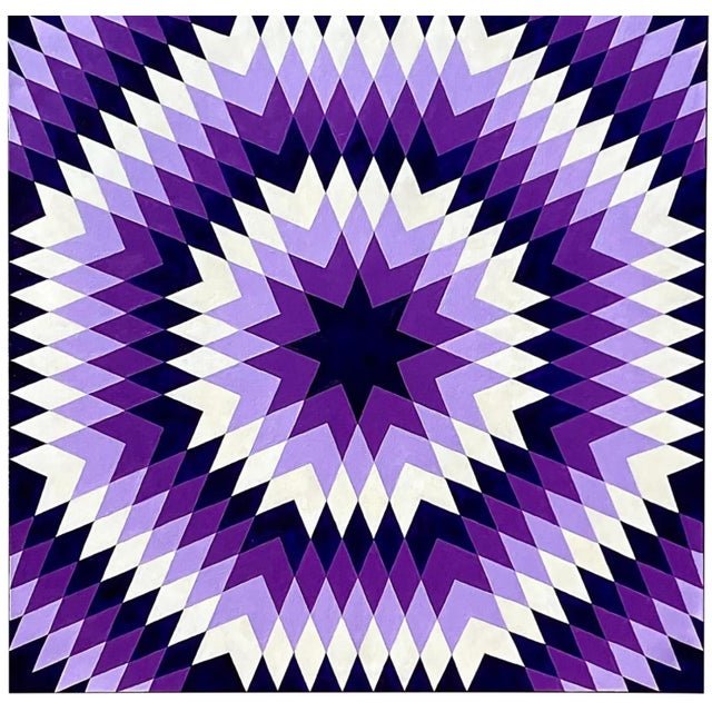 Vintage Op Art Geometric Signed Original Oil Painting 1969 For Sale - Image 11 of 11