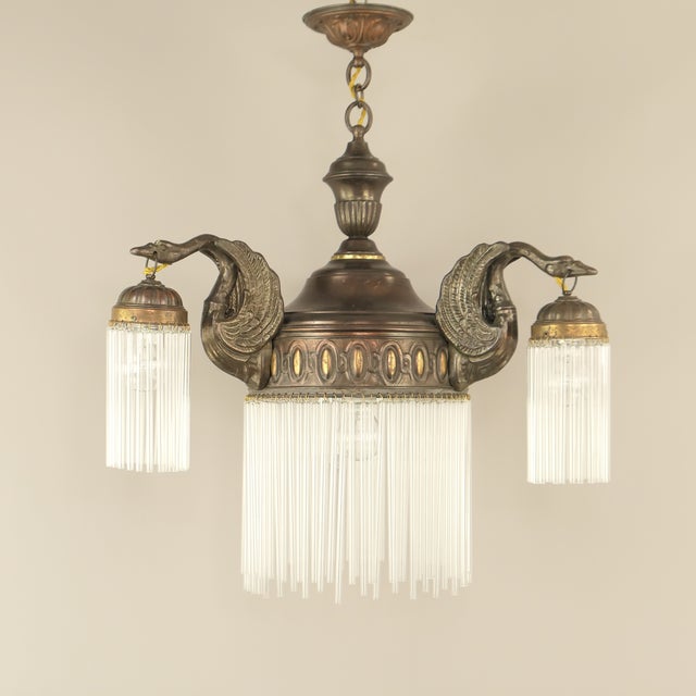Brown Art Nouveau Burnished Brass Chandelier, Vienna, 1910s For Sale - Image 8 of 8
