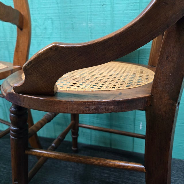 Pair of Vintage Wooden Chairs With Wicker Seats For Sale - Image 10 of 14
