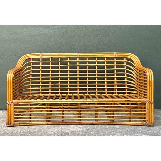 Mid-Century Modern Vintage Stacked Rattan Sofa For Sale - Image 3 of 12