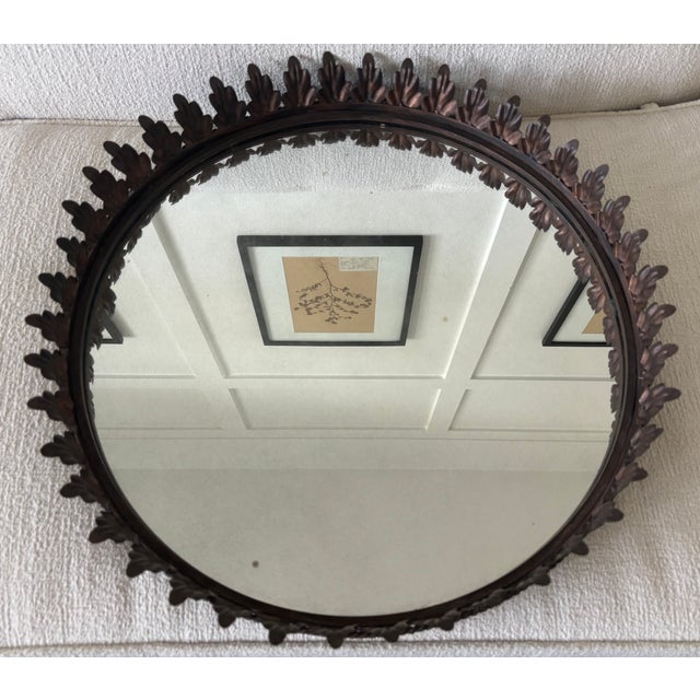 Large Vintage Italian Tole Acanthus Leaf Round Mirrored Tray / Round Mirrored Cocktail Tray For Sale - Image 11 of 17