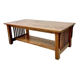 1990s Vintage Arts & Crafts America Shaker Oak Coffee Table, After Stickley For Sale