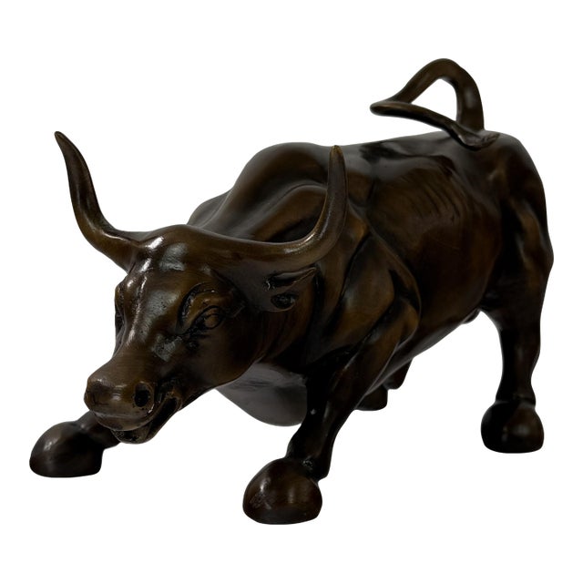 Bronze “Wall Street” Charging Bull Sculpture, 12” L For Sale