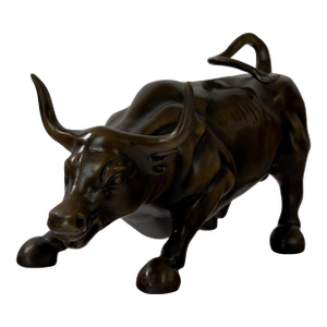 Bronze “Wall Street” Charging Bull Sculpture, 12” L