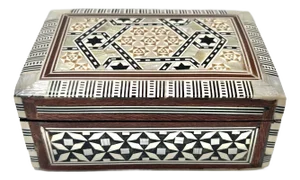 Vintage Anglo-Indian Mosaic Inlay Jewelry Box – Moorish Mother of Pearl Trinket Casket