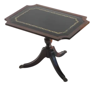 English Victorian Tripod Coffee Table in Wood with Green Leather Top, Lion Paws and Brass Details, 1940s