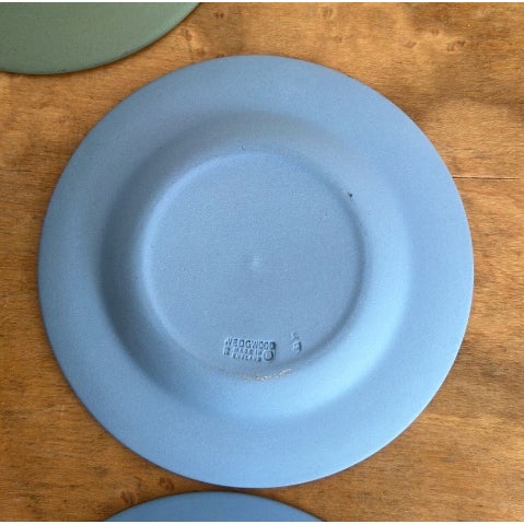 Set of 5 Distinct Vintage Wedgwood Jasperware Blue and Green 4 1/2” Diameter Plates For Sale - Image 9 of 12