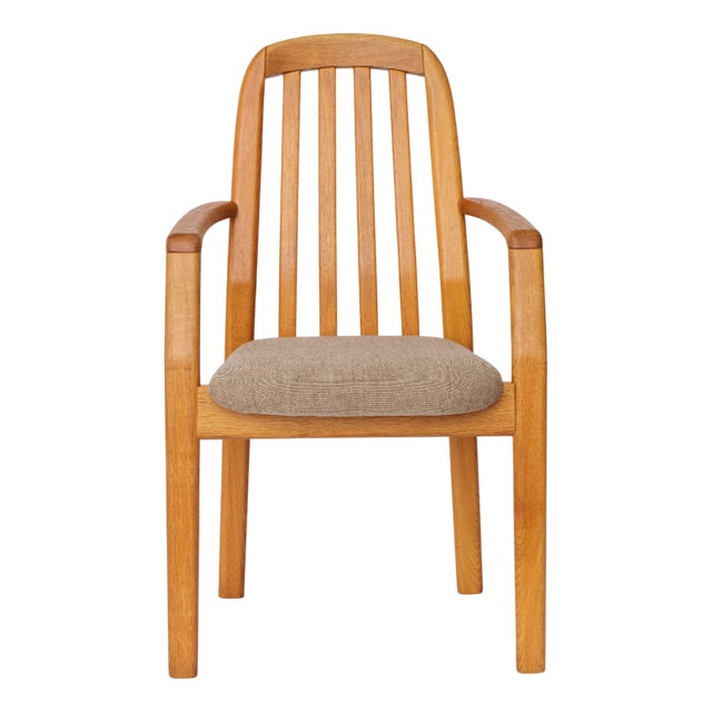 Mid-Century Modern Dining Armchair in Oak and Light Grey Upholstery from Dyrlund, Denmark, 1970s For Sale