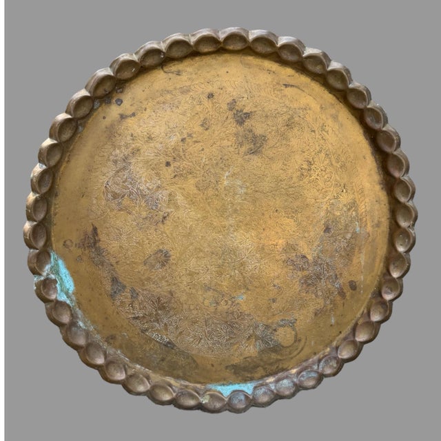 Vintage Brass Incised Charger Plaque Table Top or Serving Tray For Sale - Image 6 of 6