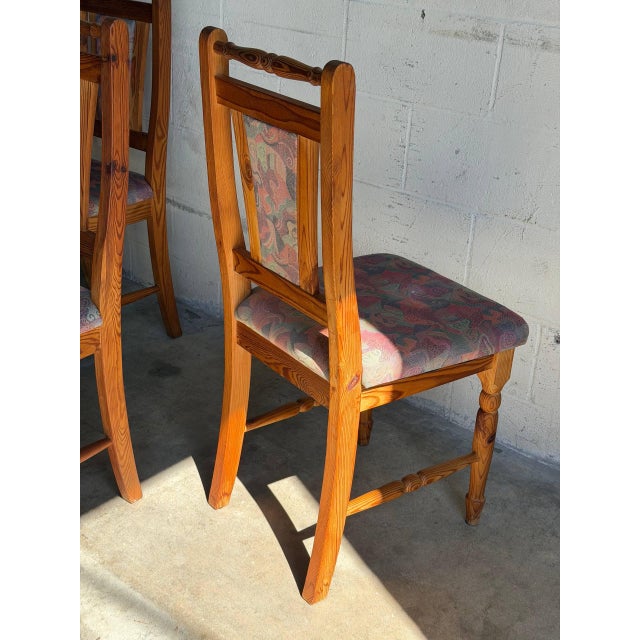 Solid Pine High-Back Upholstered Dining Chairs Set of 6 Vintage 1980s For Sale - Image 9 of 10