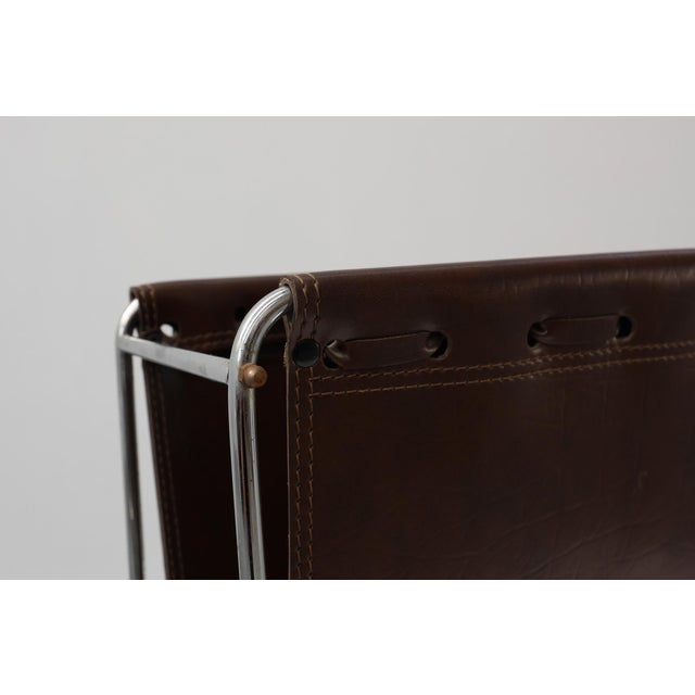 Metal Vintage Magazine Rack in Chrome and Faux Leather, France, 1960s For Sale - Image 7 of 12