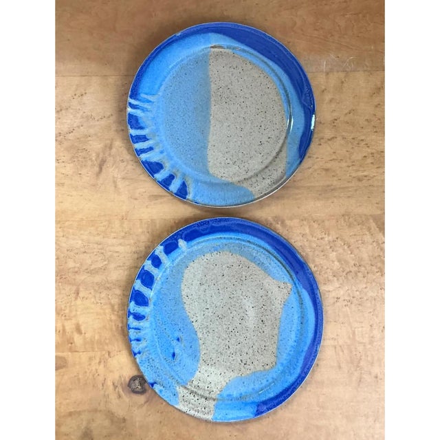 Vintage Blue Abstract Pottery Plates - A Pair For Sale - Image 9 of 12