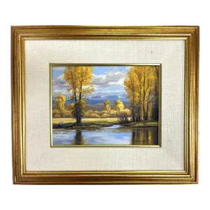 Ruth Rawhouser (Wyoming, Present) Signed Original Oil Painting on Board "September Cottonwoods" Circa 1992