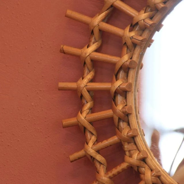 1960s French Rattan Sun Mirror, 1950s For Sale - Image 5 of 10