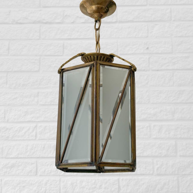 Mid-Century Modern Lantern Pendant Lamp in Brass and Glass by The Malmström Brothers, Sweden, 1920s For Sale - Image 3 of 9