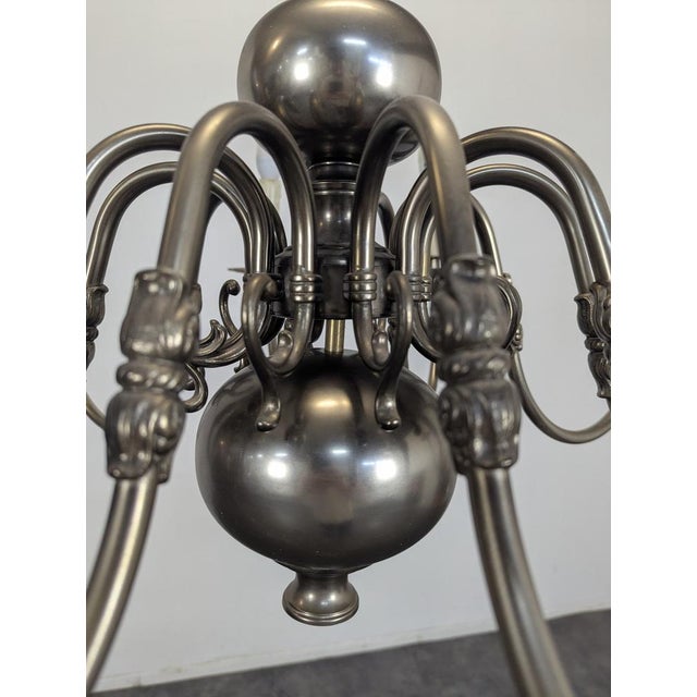 Dutch 10-Light Chandelier in Tinned Brass For Sale - Image 5 of 11