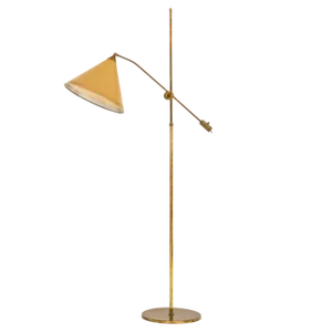 Floor Lamp in Brass with Original Yellow Lamp Shade, 1950s