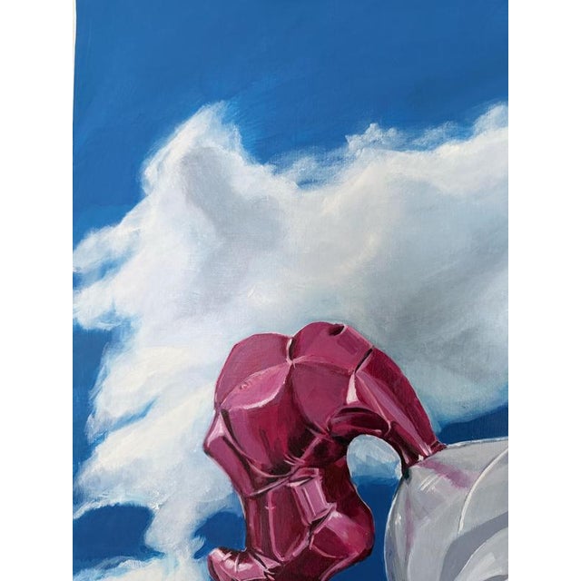 Early 21st Century Sofía Cristina Jiménez, Silver Inflatable Unicorn in a Blue Sky Cloud Landscape, Acrylic Painting, 2024 For Sale - Image 5 of 9