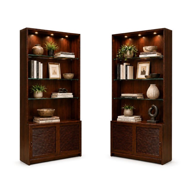 Mid-Century Modern 1960s Architectural Brazilian Modern Style Bookcases in Aged Reclaimed Rosewood, Pair For Sale - Image 3 of 17