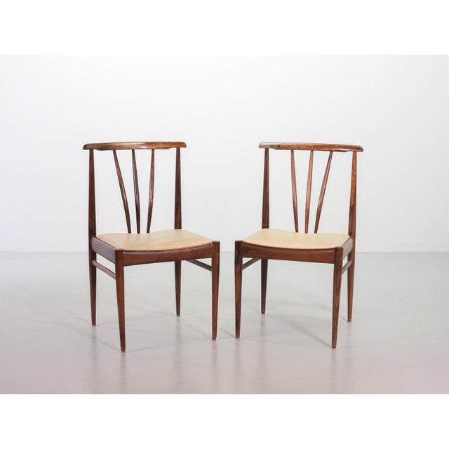 Brown Scandinavian Wood Spindle Back Dining Chairs with Caramel Leatherette Upholstery, 1970s, Set of 4 For Sale - Image 8 of 16