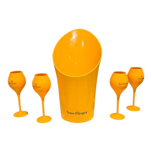 Veuve Clicquot Orange Champagne Ice Bucket With Four Glasses Set