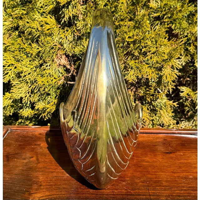 Brass Elegant Mid 20th century Brass Basket With Retro Art Deco Style Crane Design For Sale - Image 8 of 11