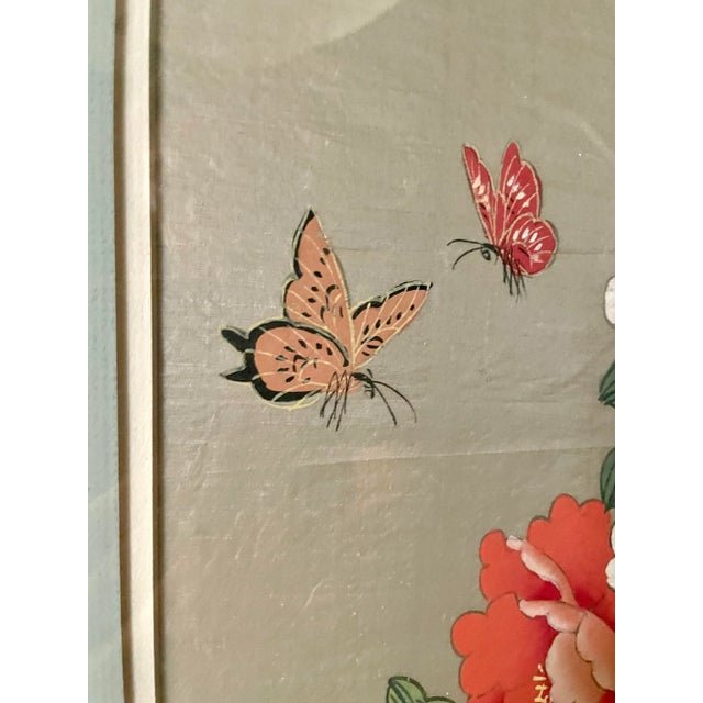 Chinoiserie Late 20th Century Original Chinoiserie Asian Framed Floral Painting For Sale - Image 3 of 11