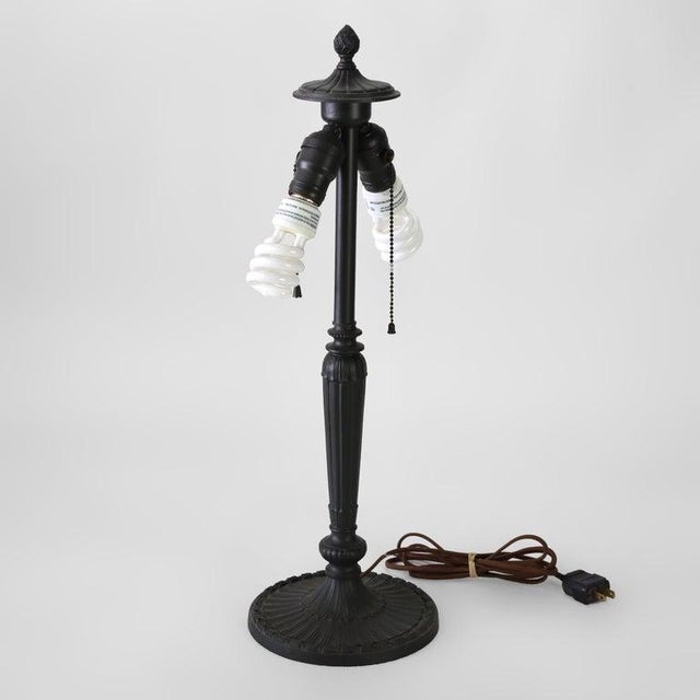 Miller Lamp Company Antique Miller 8-Panel Slag Glass Table Lamp With Foliate Overlay C1920 For Sale - Image 4 of 12